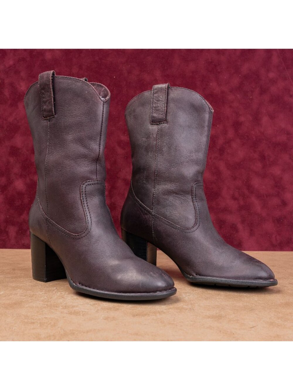 Born Women Crown Burgundy Leather Boho Cottage Western Cowboy Boots sz 6